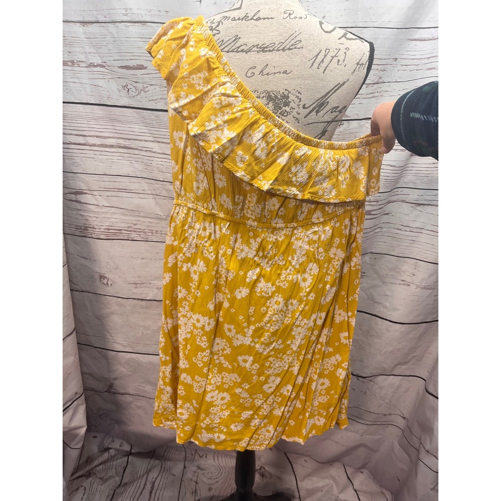 Old Navy Womens XXL Yellow Daisy Floral One Shoulder Ruffle Mini Dress Rayon